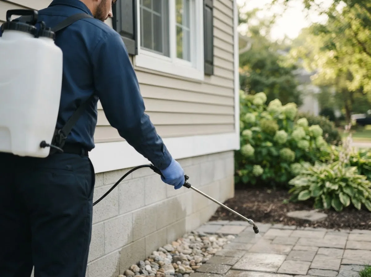 Pest control technician inspecting a home in Lyme, NH